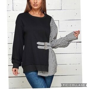 1 Left!! SO Cute!! Black n White Plaid & Solid Black Top